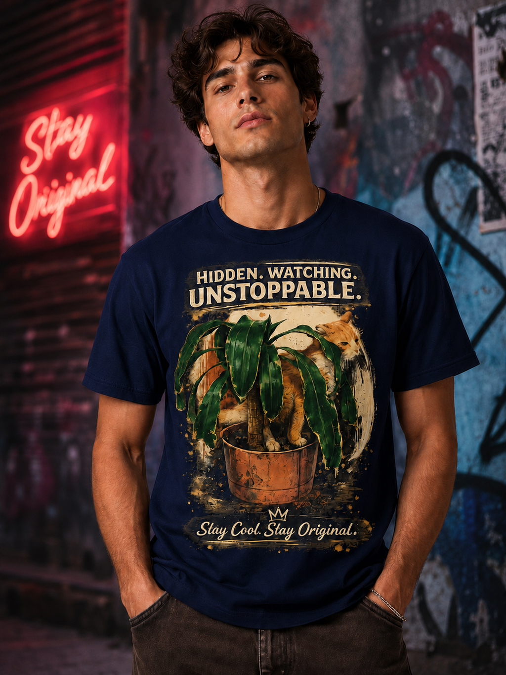 Hidden Watching Unstoppable Cat & Plant Graphic T-Shirt – Stay Cool Stay Original unisex