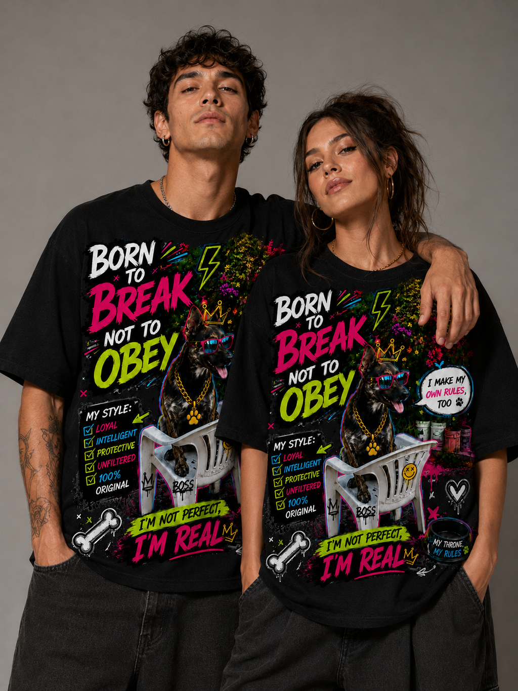 Born to Break, Not to Obey Graphic T-Shirt – Bold Dog Streetwear Tee unisex
