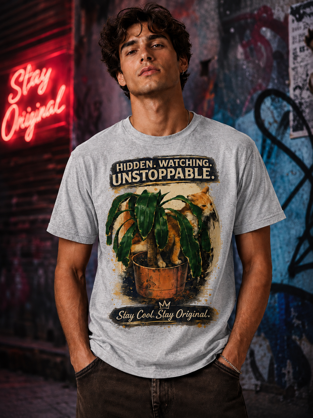 Hidden Watching Unstoppable Cat & Plant Graphic T-Shirt – Stay Cool Stay Original unisex