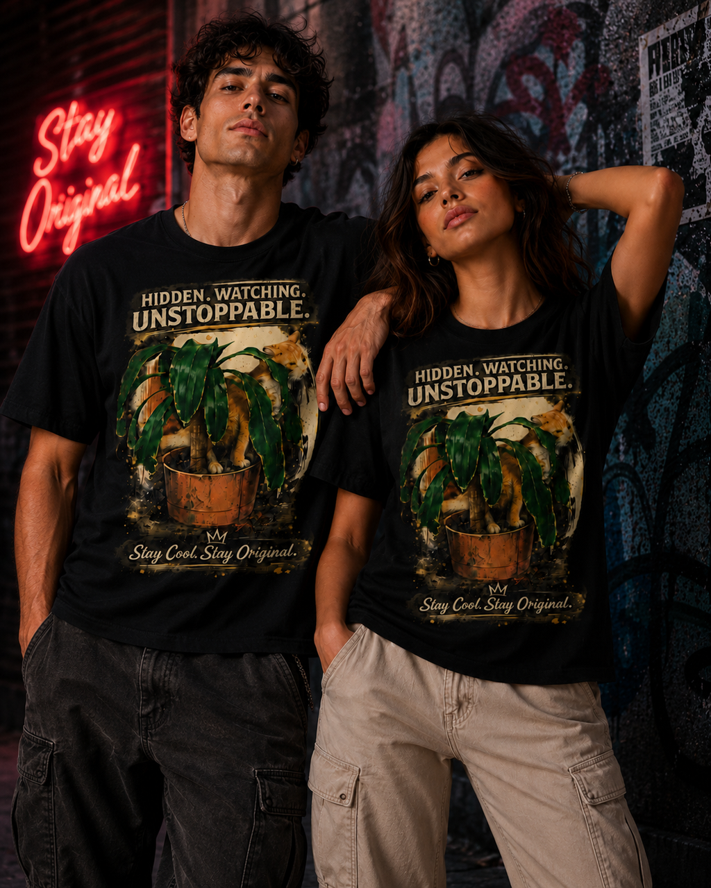 Hidden Watching Unstoppable Cat & Plant Graphic T-Shirt – Stay Cool Stay Original unisex