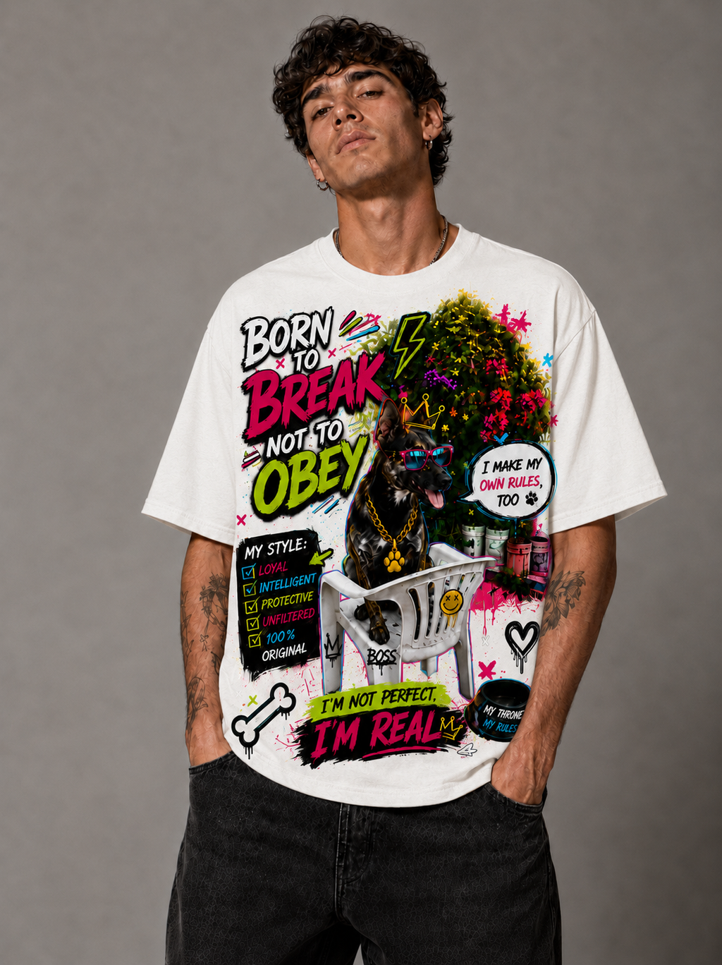 Born to Break, Not to Obey Graphic T-Shirt – Bold Dog Streetwear Tee unisex