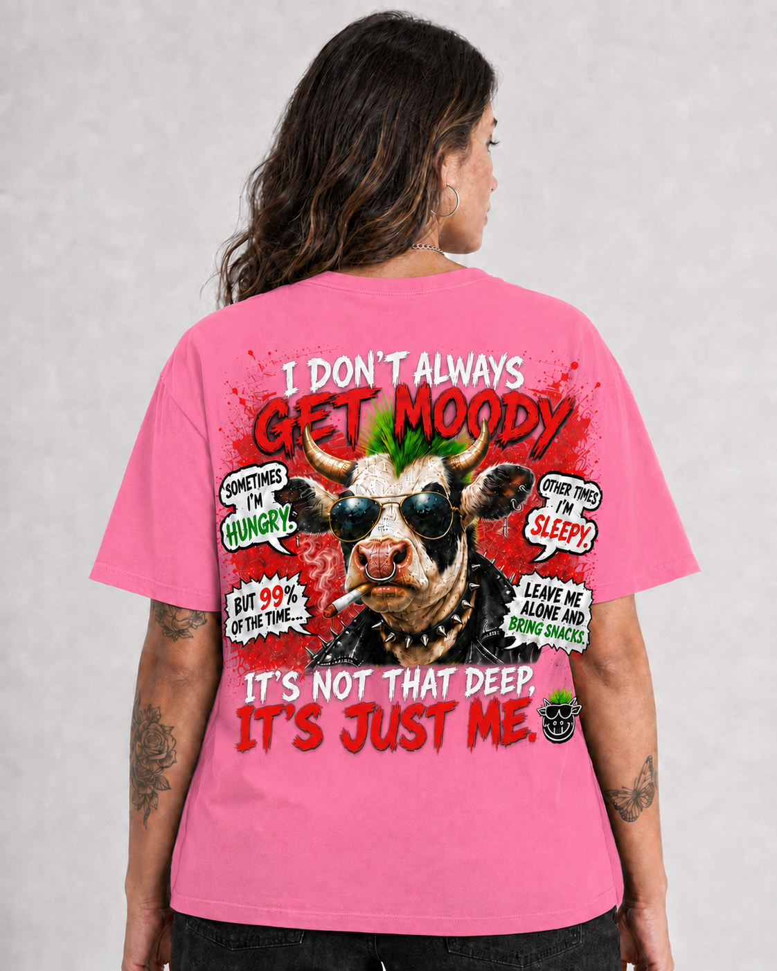 🐮😎 I Don’t Always Get Moody – Funny Punk Cow Graphic T-Shirt