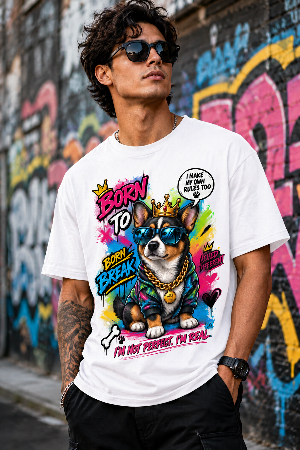 Born to Break the Rules Corgi Graphic T-Shirt – Azalea Pink Streetwear Tee unisex