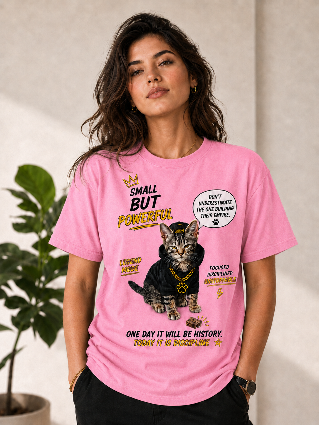 Small But Powerful Cat Graphic T-Shirt – Motivational Streetwear Tee unisex