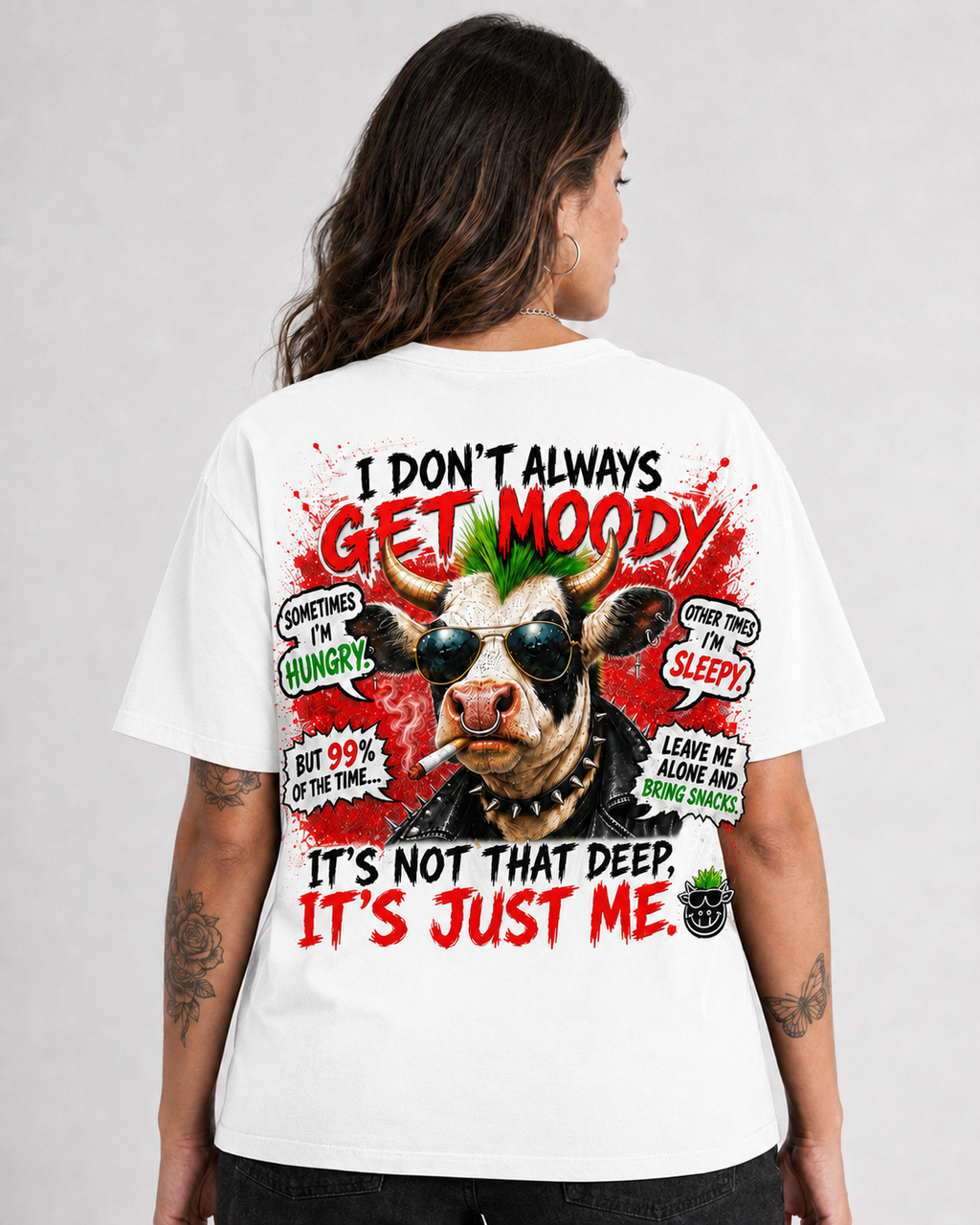 🐮😎 I Don’t Always Get Moody – Funny Punk Cow Graphic T-Shirt