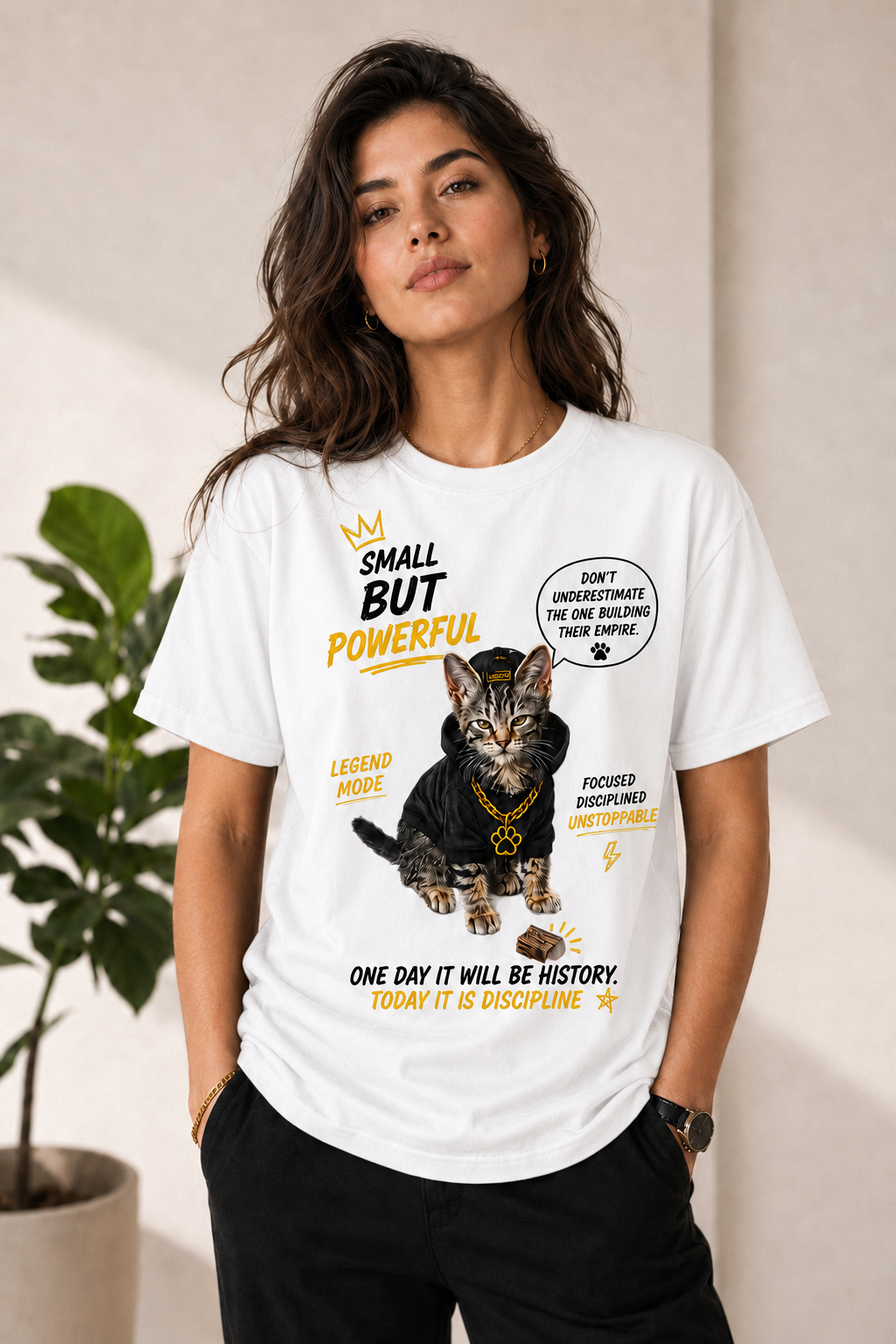 Small But Powerful Cat Graphic T-Shirt – Motivational Streetwear Tee unisex
