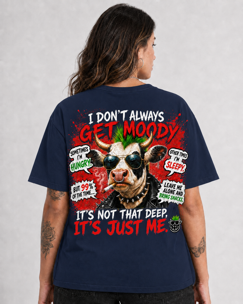 🐮😎 I Don’t Always Get Moody – Funny Punk Cow Graphic T-Shirt