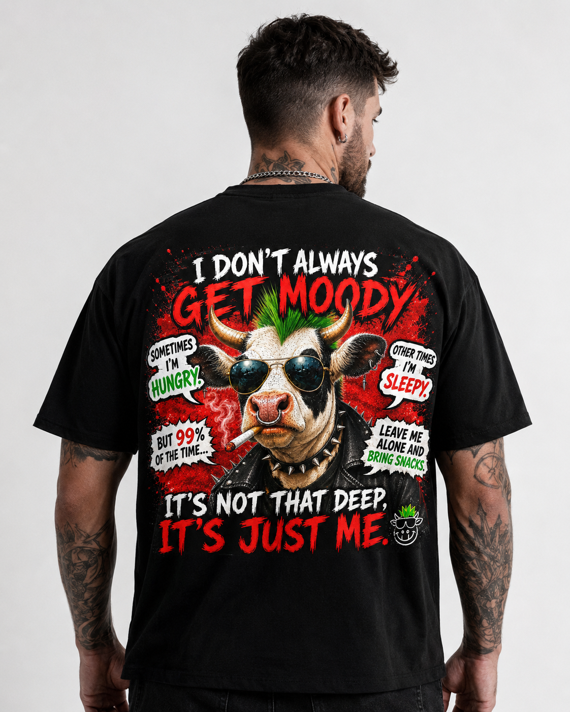 🐮😎 I Don’t Always Get Moody – Funny Punk Cow Graphic T-Shirt