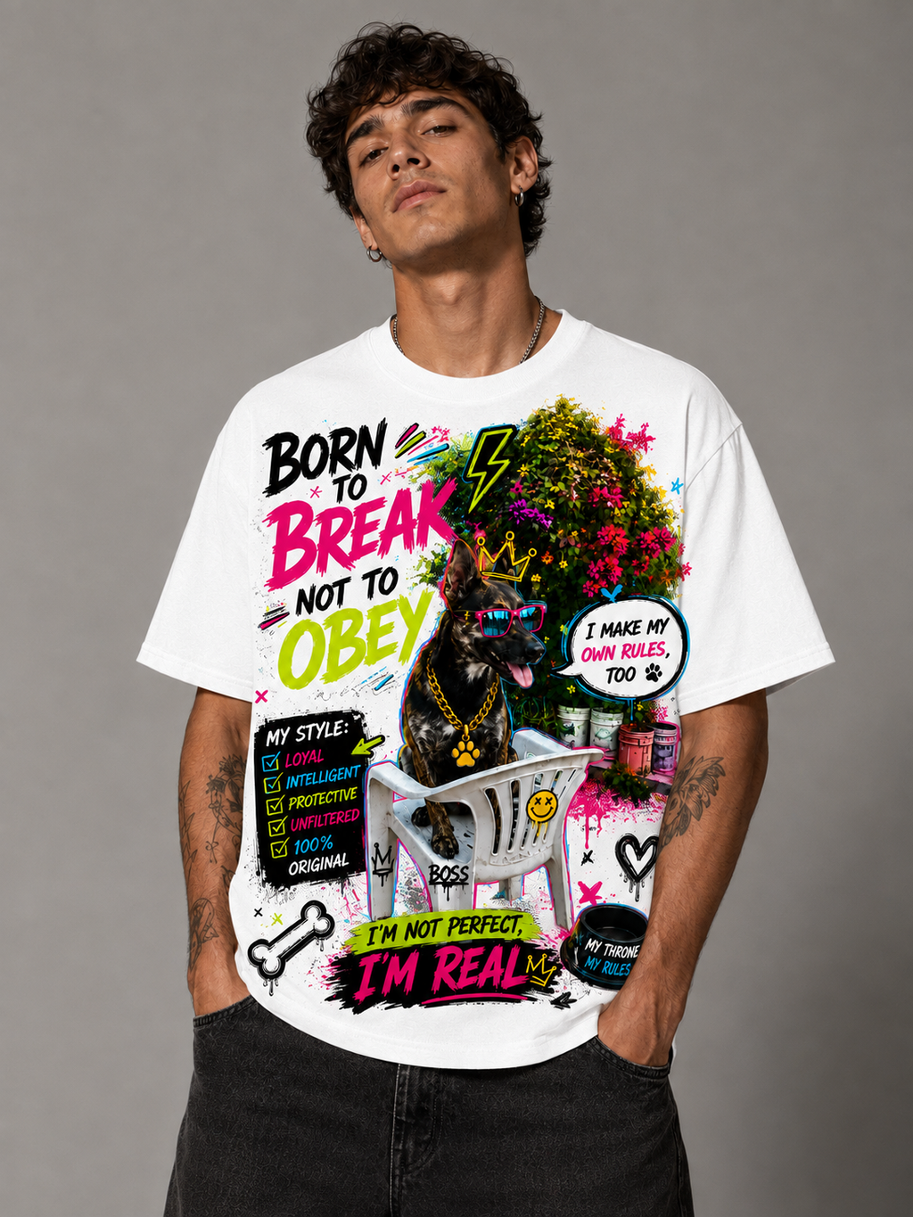 Born to Break, Not to Obey Graphic T-Shirt – Bold Dog Streetwear Tee unisex