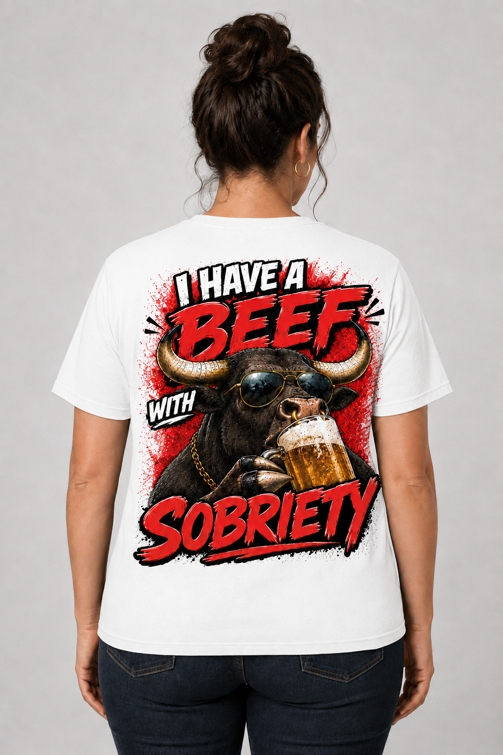 🐂🍺 I Have a Beef With Sobriety – Funny Bull Graphic T-Shirt