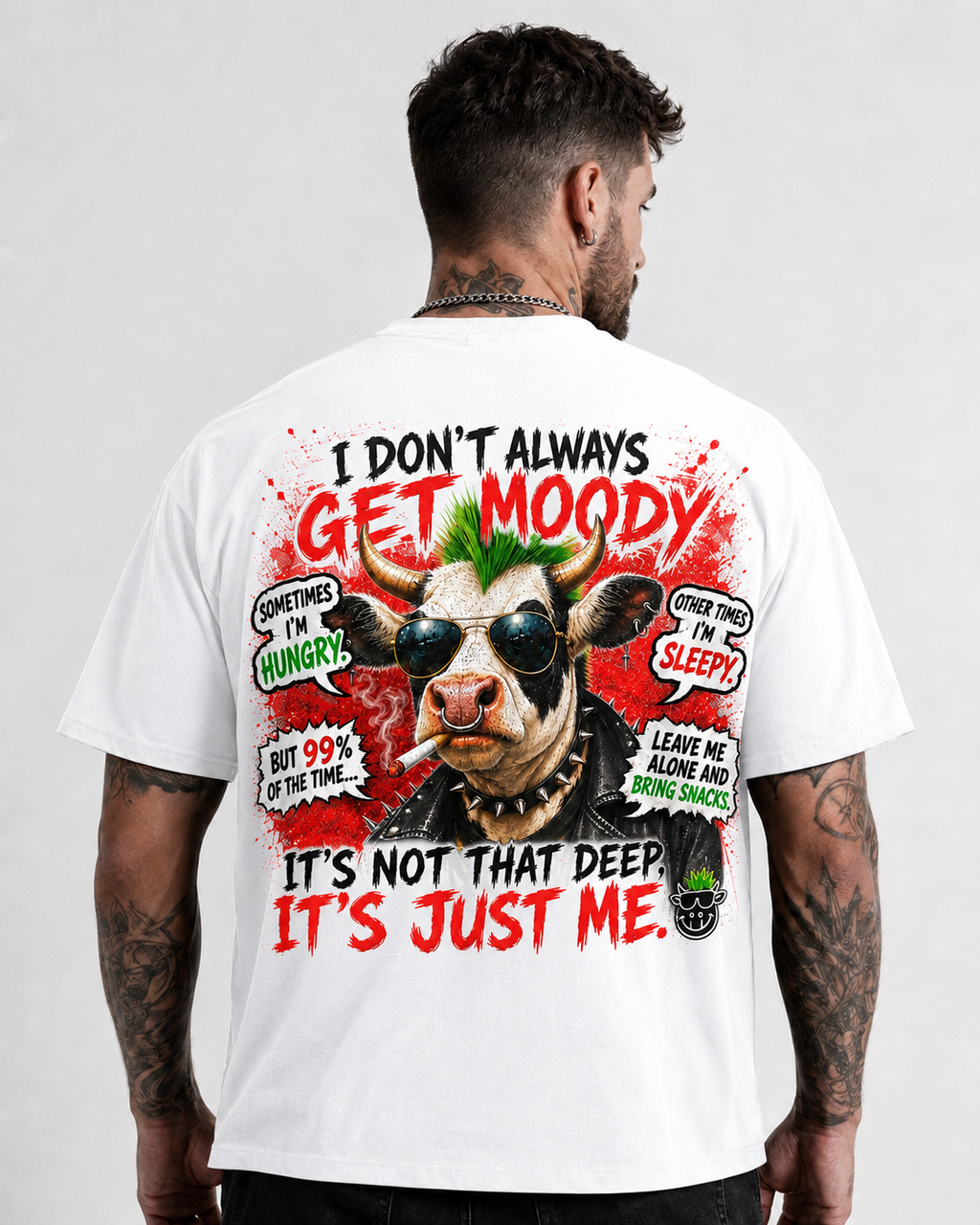 🐮😎 I Don’t Always Get Moody – Funny Punk Cow Graphic T-Shirt