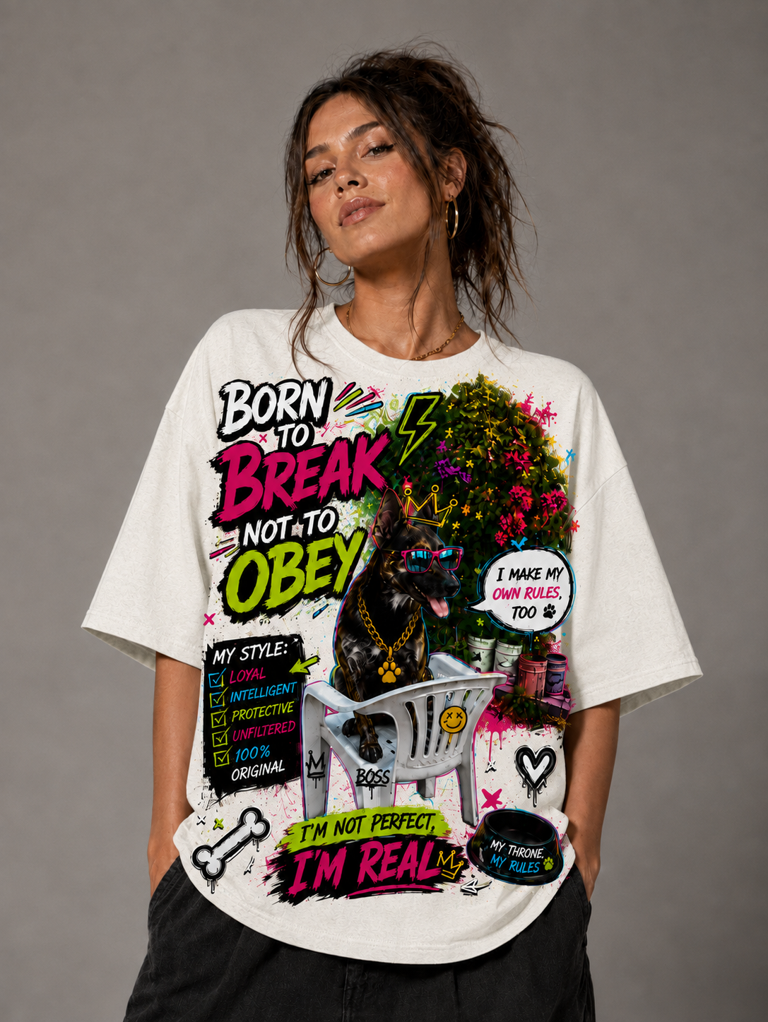 Born to Break, Not to Obey Graphic T-Shirt – Bold Dog Streetwear Tee unisex