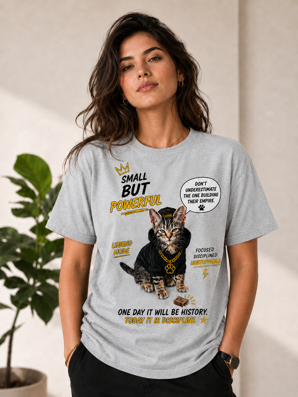 Small But Powerful Cat Graphic T-Shirt – Motivational Streetwear Tee unisex