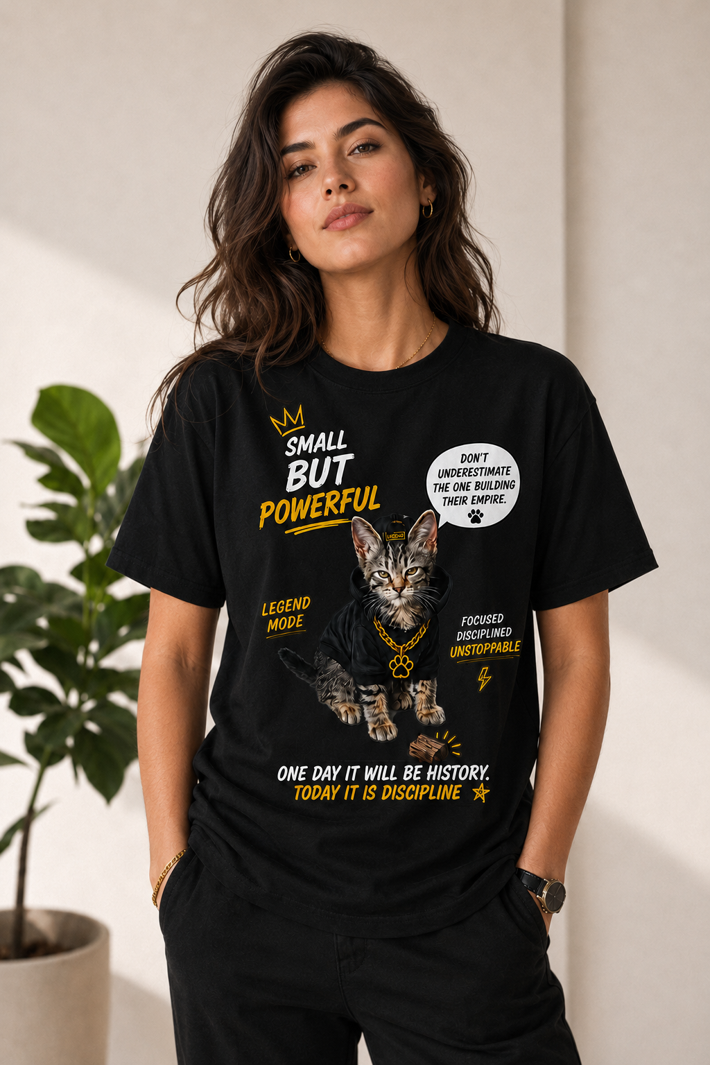 Small But Powerful Cat Graphic T-Shirt – Motivational Streetwear Tee unisex