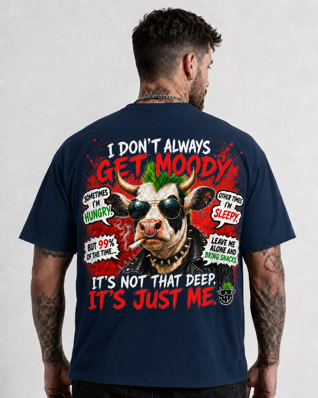 🐮😎 I Don’t Always Get Moody – Funny Punk Cow Graphic T-Shirt