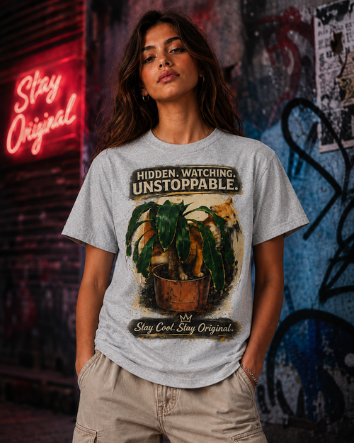 Hidden Watching Unstoppable Cat & Plant Graphic T-Shirt – Stay Cool Stay Original unisex