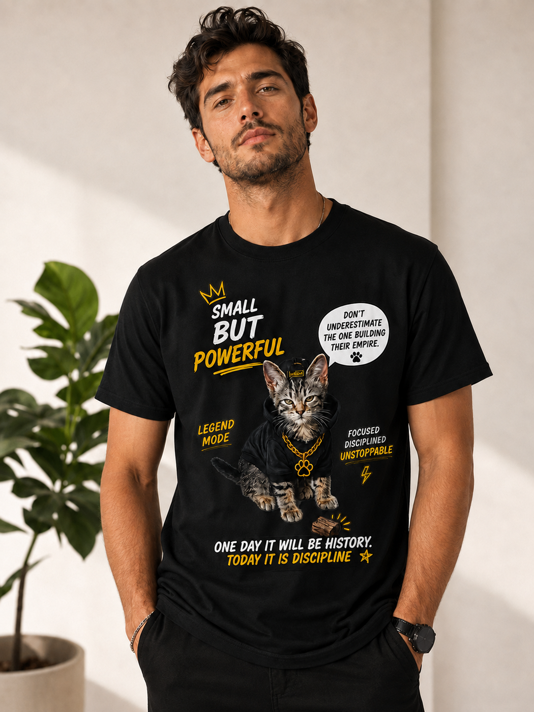 Small But Powerful Cat Graphic T-Shirt – Motivational Streetwear Tee unisex