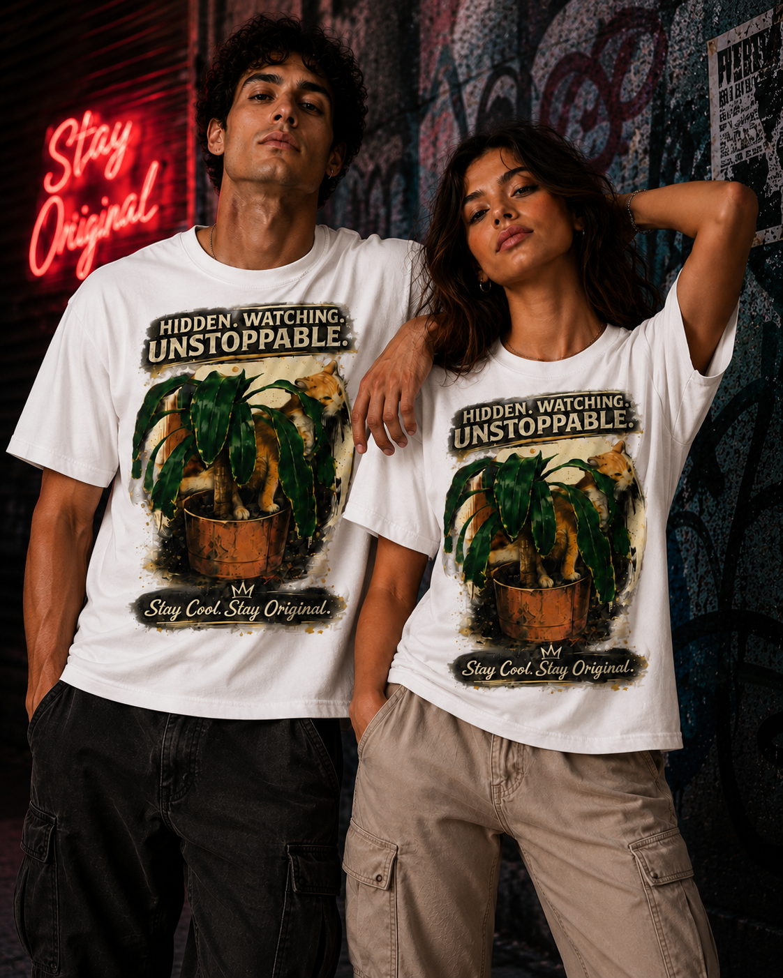 Hidden Watching Unstoppable Cat & Plant Graphic T-Shirt – Stay Cool Stay Original unisex
