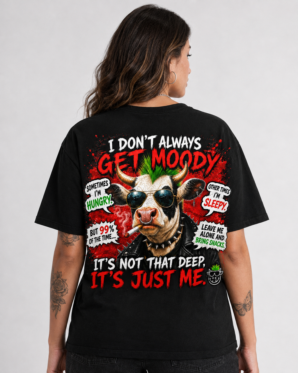 🐮😎 I Don’t Always Get Moody – Funny Punk Cow Graphic T-Shirt
