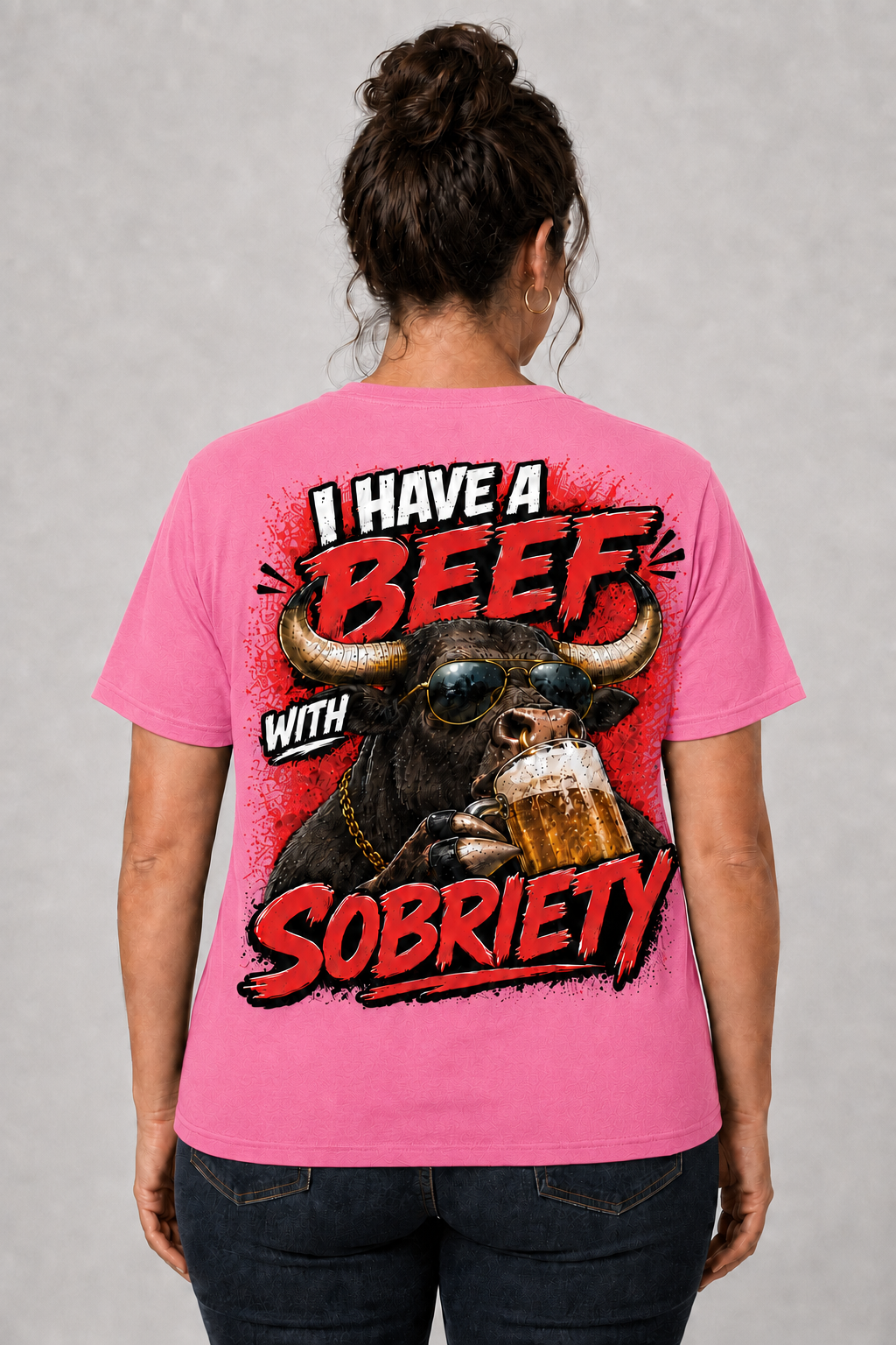 🐂🍺 I Have a Beef With Sobriety – Funny Bull Graphic T-Shirt