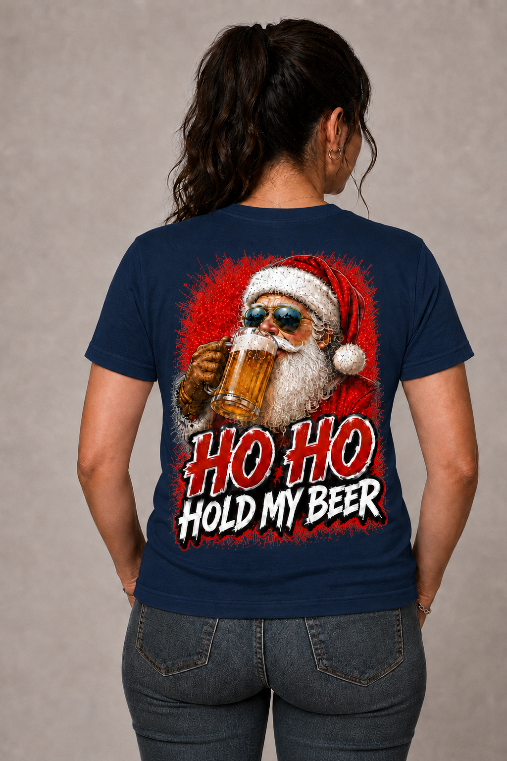 🎅🍺 Ho Ho Hold My Beer – Funny Christmas Santa Graphic T-Shirt