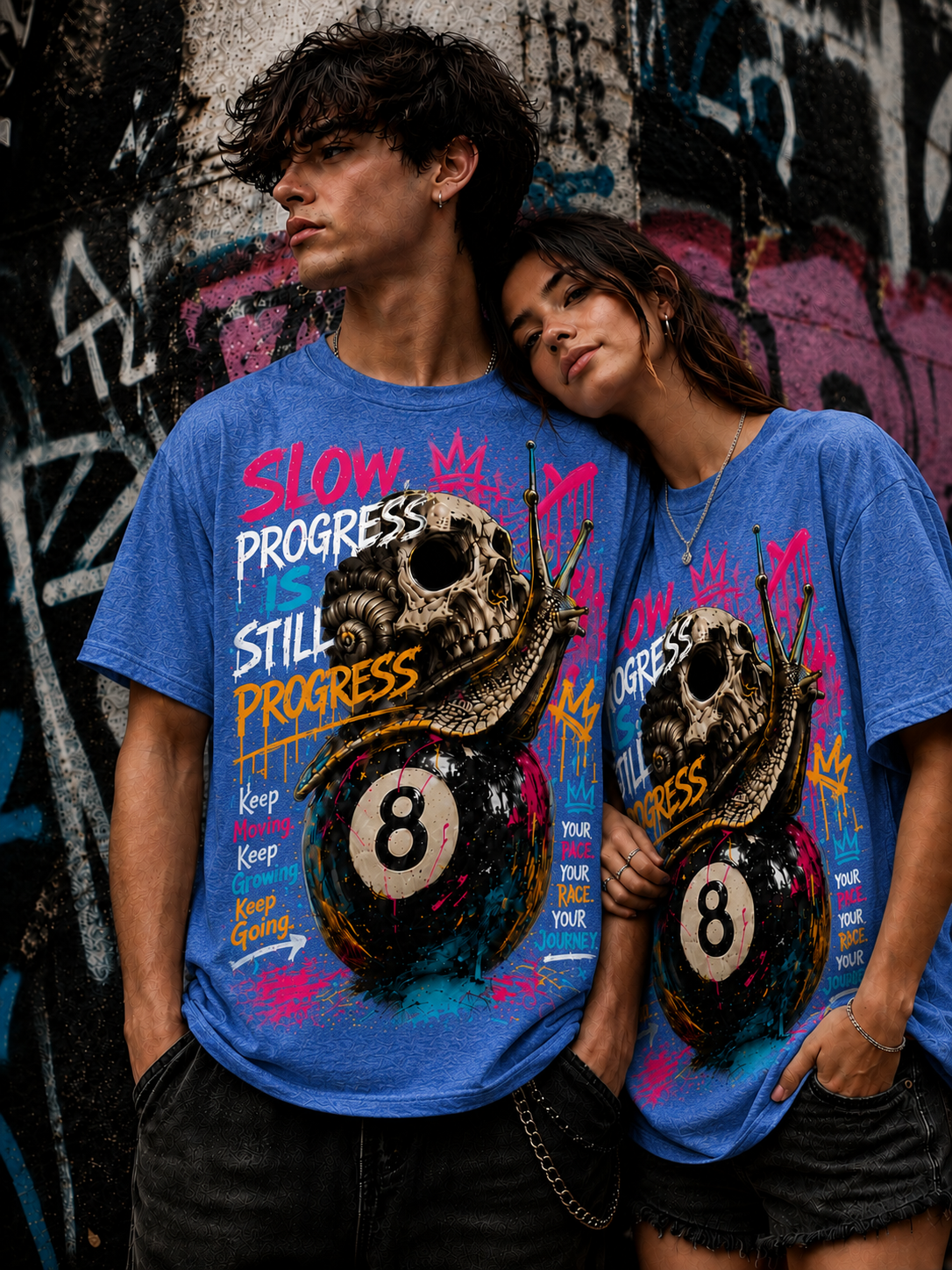 Slow Progress Is Still Progress – Skull & Snail 8 Ball Graphic Tee | Unisex T-Shirt