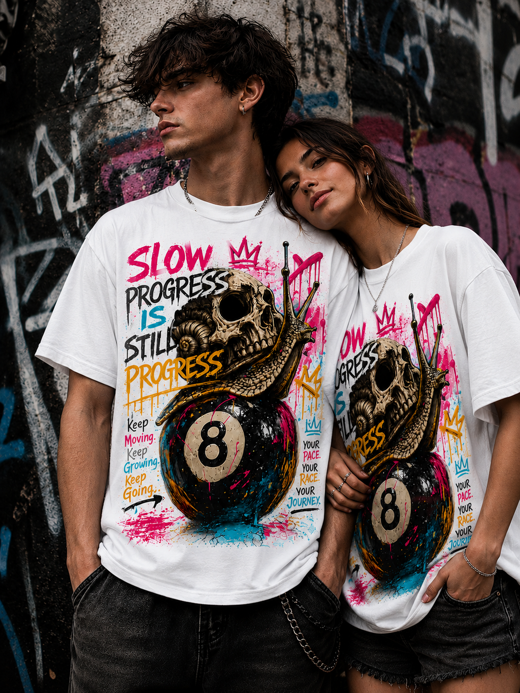 Slow Progress Is Still Progress – Skull & Snail 8 Ball Graphic Tee | Unisex T-Shirt