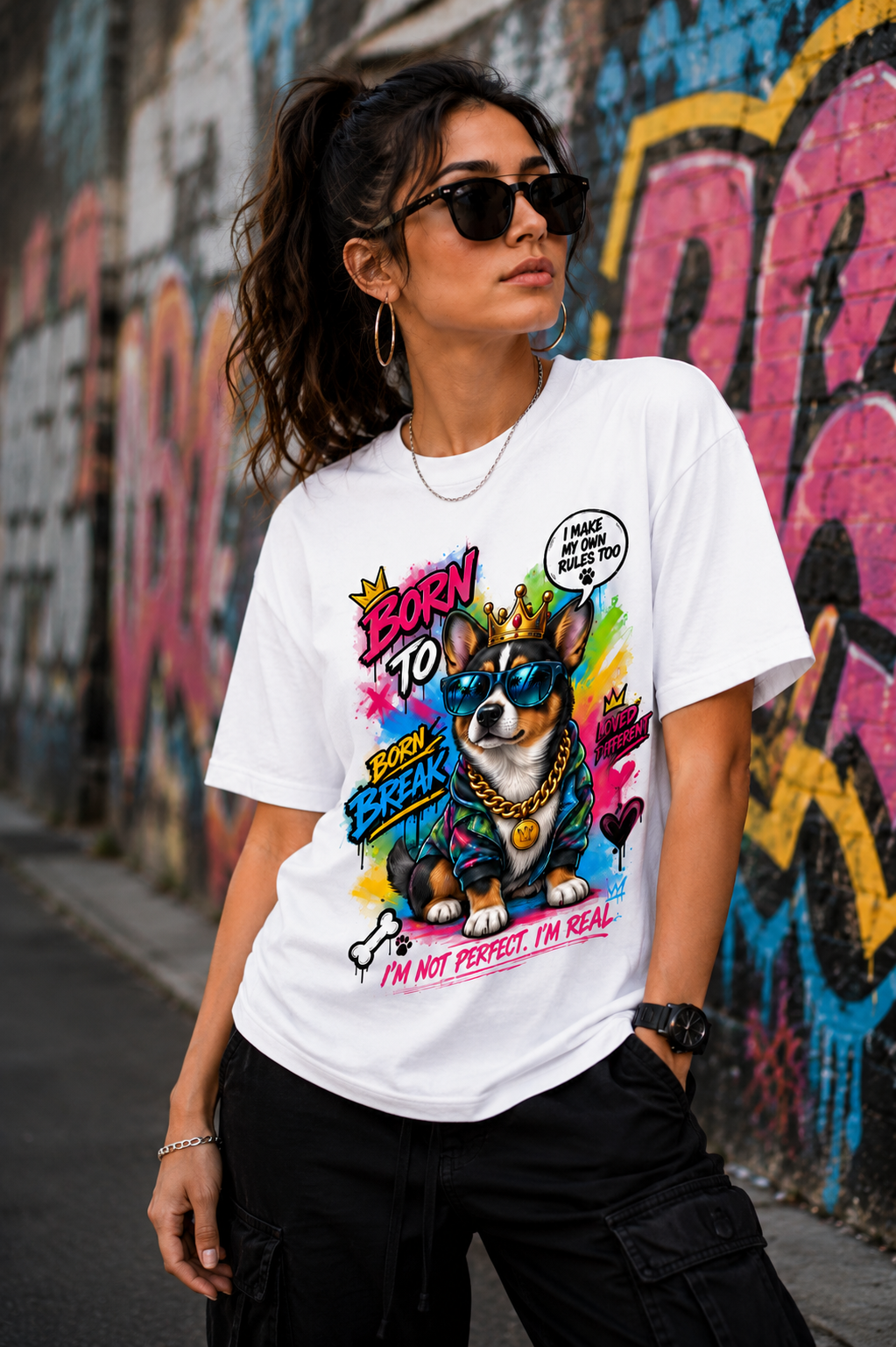 Born to Break the Rules Corgi Graphic T-Shirt – Azalea Pink Streetwear Tee unisex