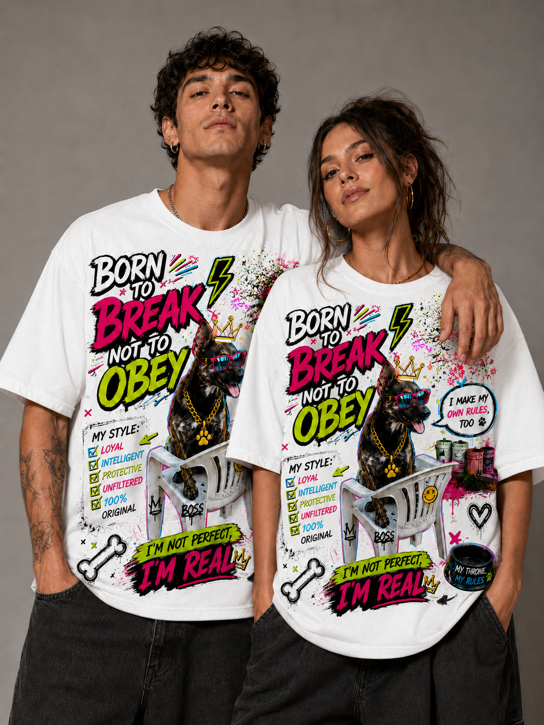 Born to Break, Not to Obey Graphic T-Shirt – Bold Dog Streetwear Tee unisex