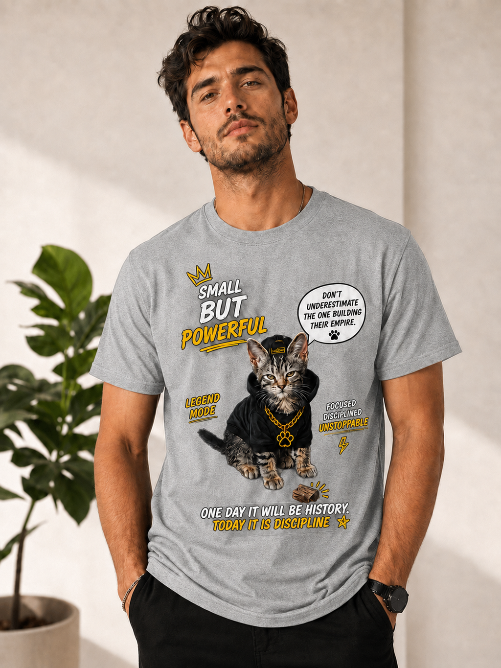 Small But Powerful Cat Graphic T-Shirt – Motivational Streetwear Tee unisex