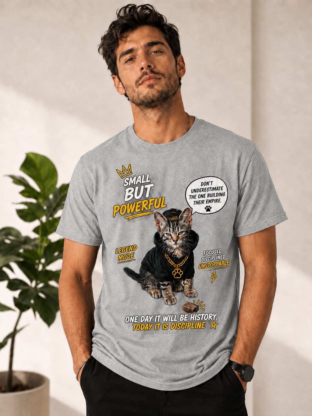Small But Powerful Cat Graphic T-Shirt – Motivational Streetwear Tee unisex