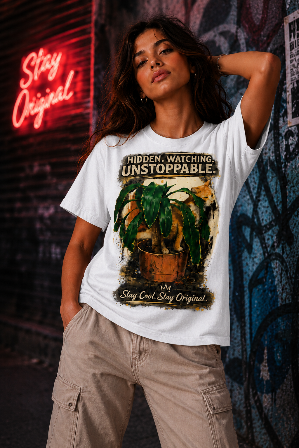 Hidden Watching Unstoppable Cat & Plant Graphic T-Shirt – Stay Cool Stay Original unisex