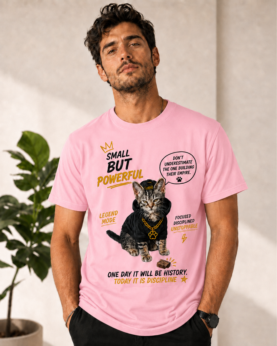 Small But Powerful Cat Graphic T-Shirt – Motivational Streetwear Tee unisex