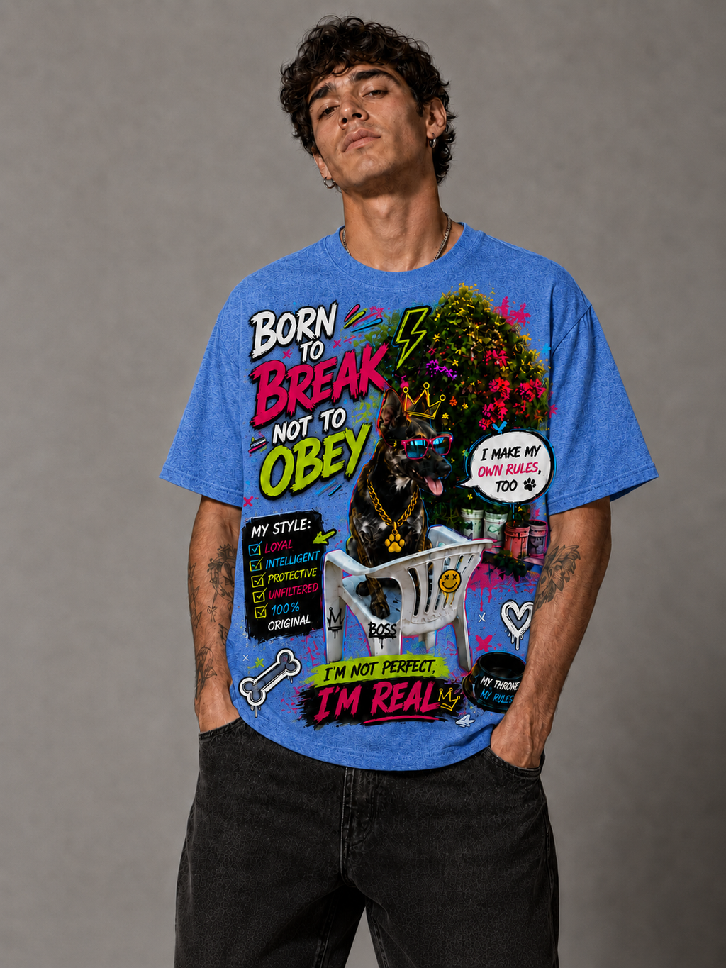 Born to Break, Not to Obey Graphic T-Shirt – Bold Dog Streetwear Tee unisex