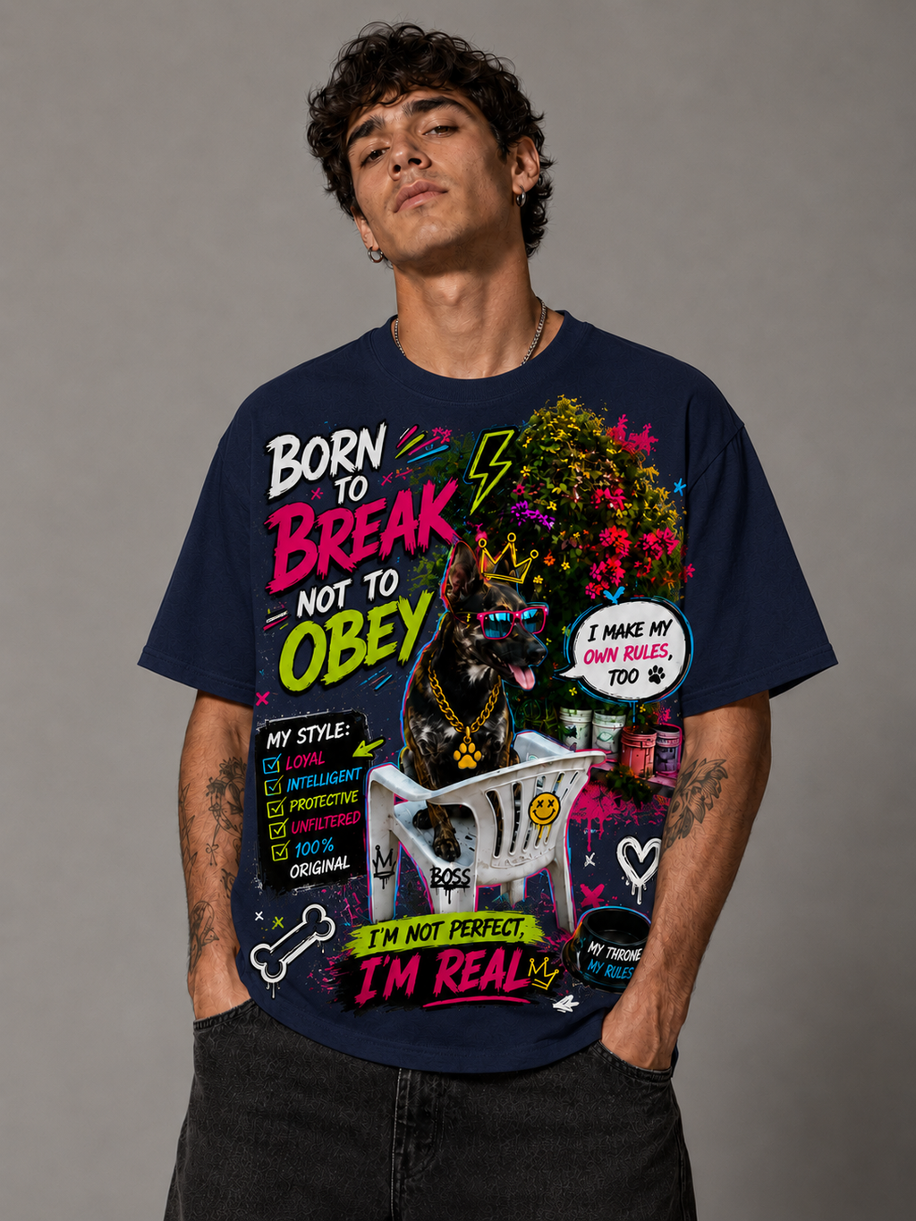 Born to Break, Not to Obey Graphic T-Shirt – Bold Dog Streetwear Tee unisex