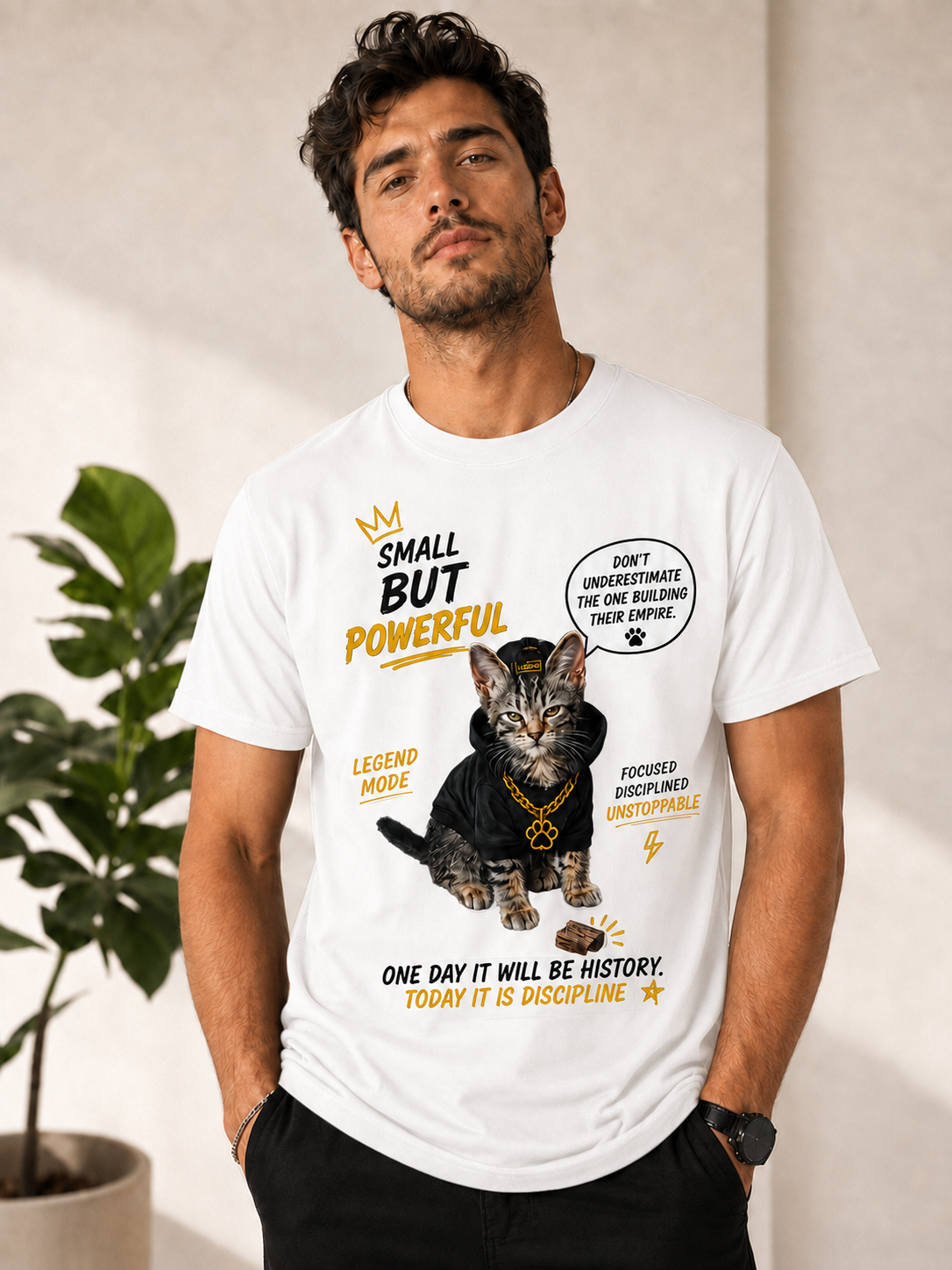 Small But Powerful Cat Graphic T-Shirt – Motivational Streetwear Tee unisex