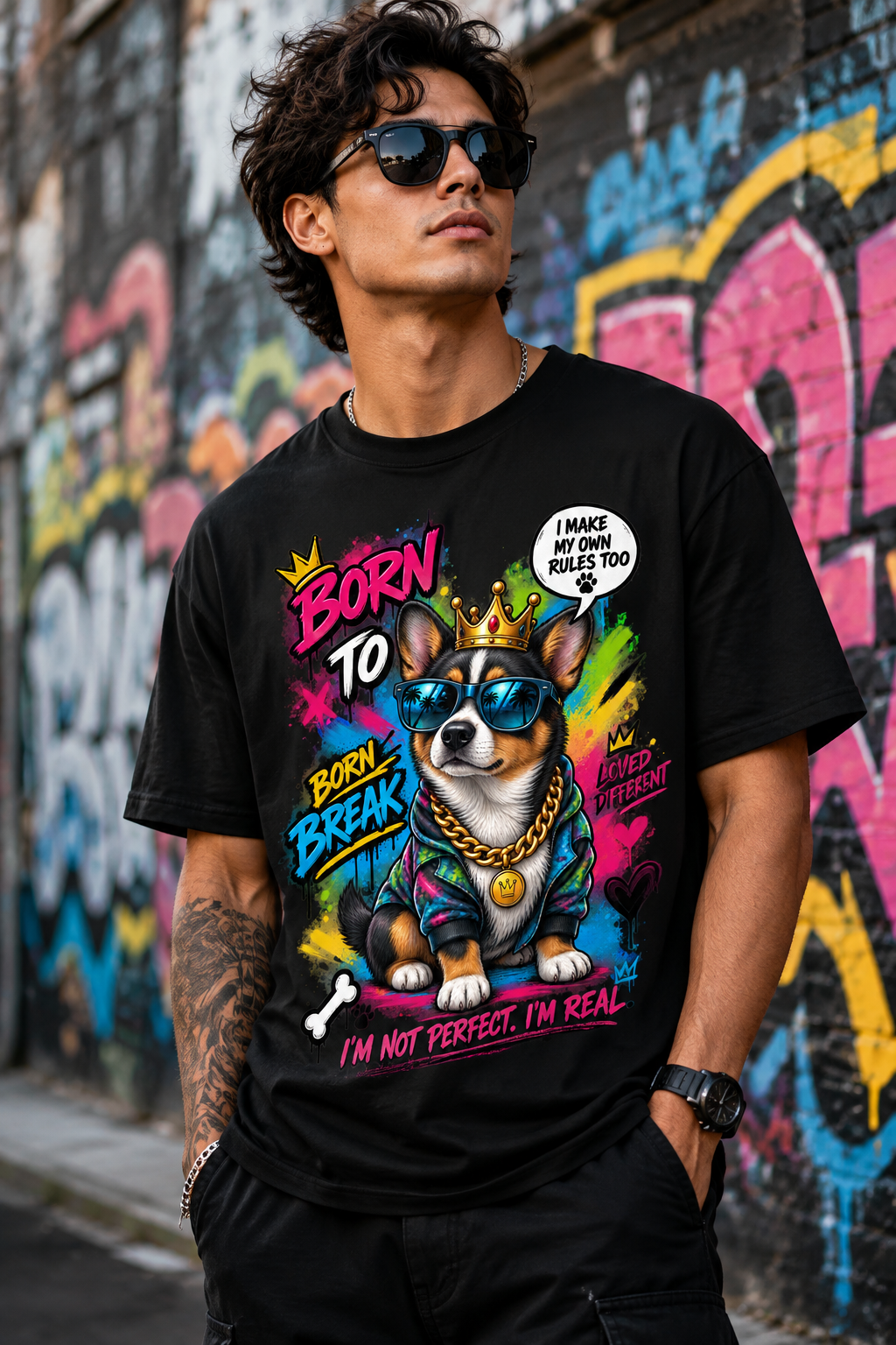 Born to Break the Rules Corgi Graphic T-Shirt – Azalea Pink Streetwear Tee unisex
