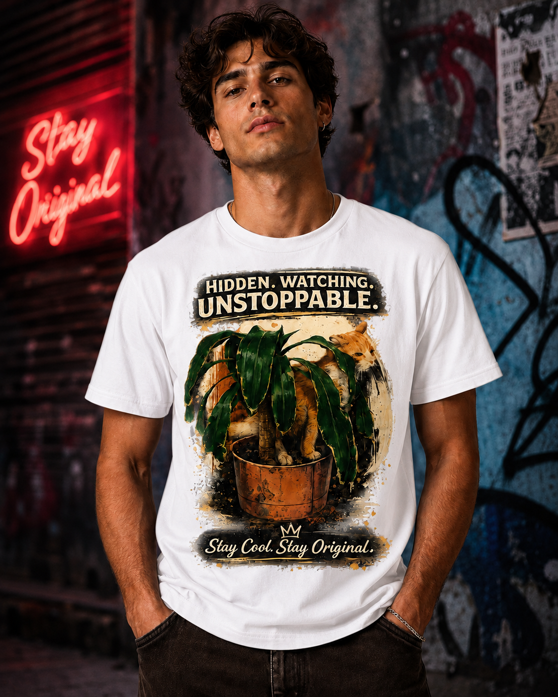 Hidden Watching Unstoppable Cat & Plant Graphic T-Shirt – Stay Cool Stay Original unisex